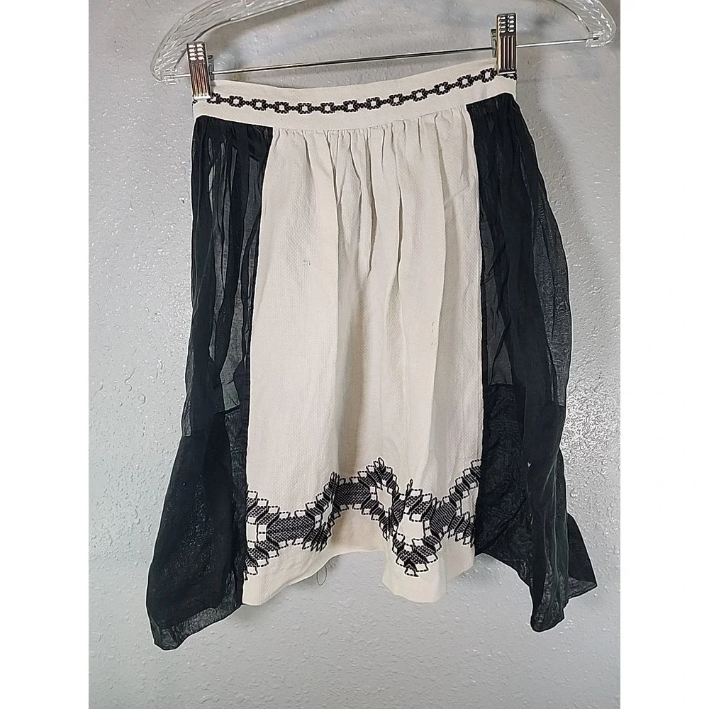 Vintage Embroidered‎ Black White Hostess Half Apron Shabby Cottage Retro MCM